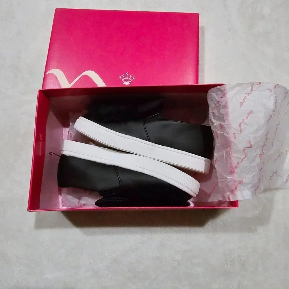 Nina ✦ Bunny Ear Slip-On Shoes ✦ Black Faux Fur Toddler Flats Girls 10 NWT